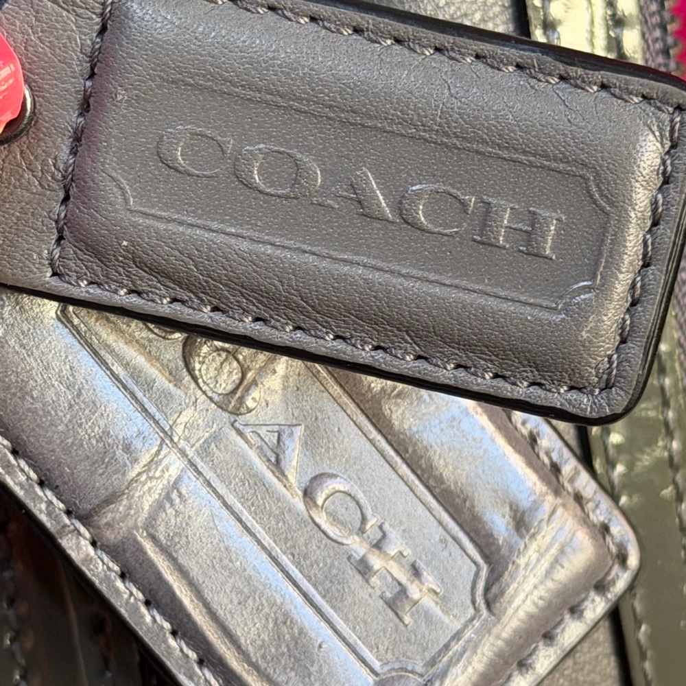Coach Kristen Spectator Bag Expandable Grey Green Leather Zip Double Handle - Picture 16 of 16